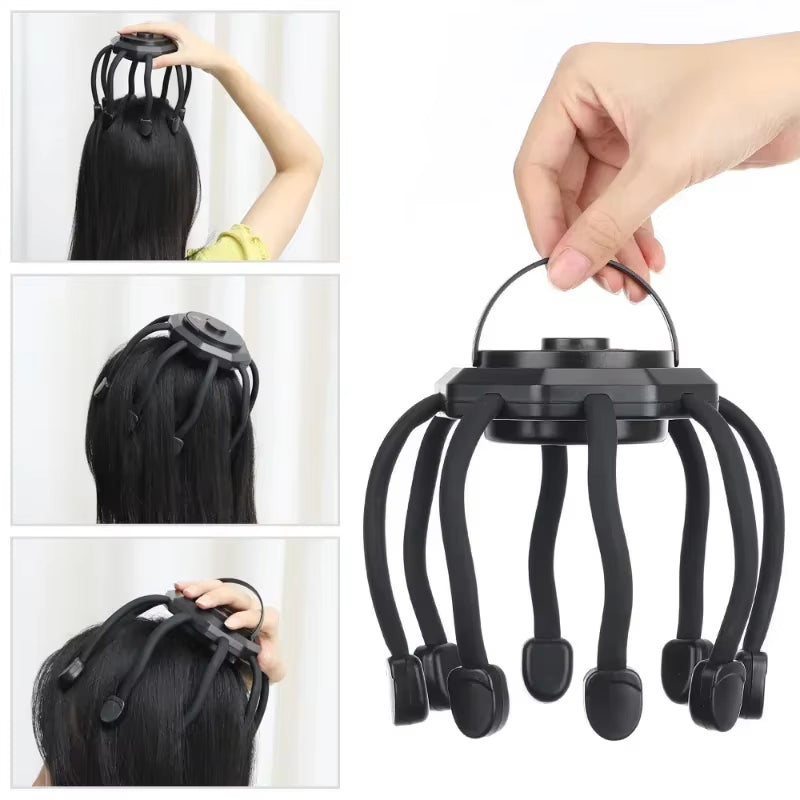 NeuroRelax™ Octopus Head Massager: 20-Contact Electric Scalp Massager with Red Light Therapy